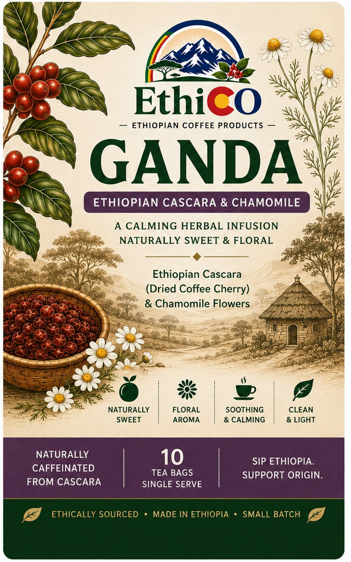 Ganda cascara and chamomile box, available with your custom label