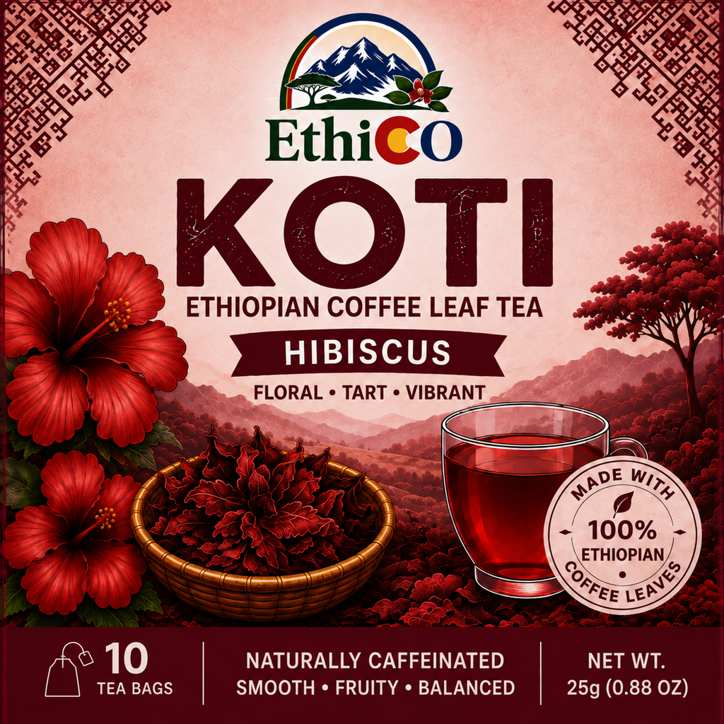 Koti Hibiscus coffee leaf tea, 10 tea bags, 25 g (0.88 oz).